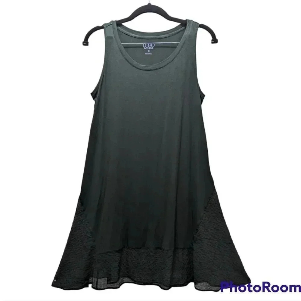 LOGO Layers Size Small Sleeveless Tunic Top Green Swing Stretchy Blouse #A282131
